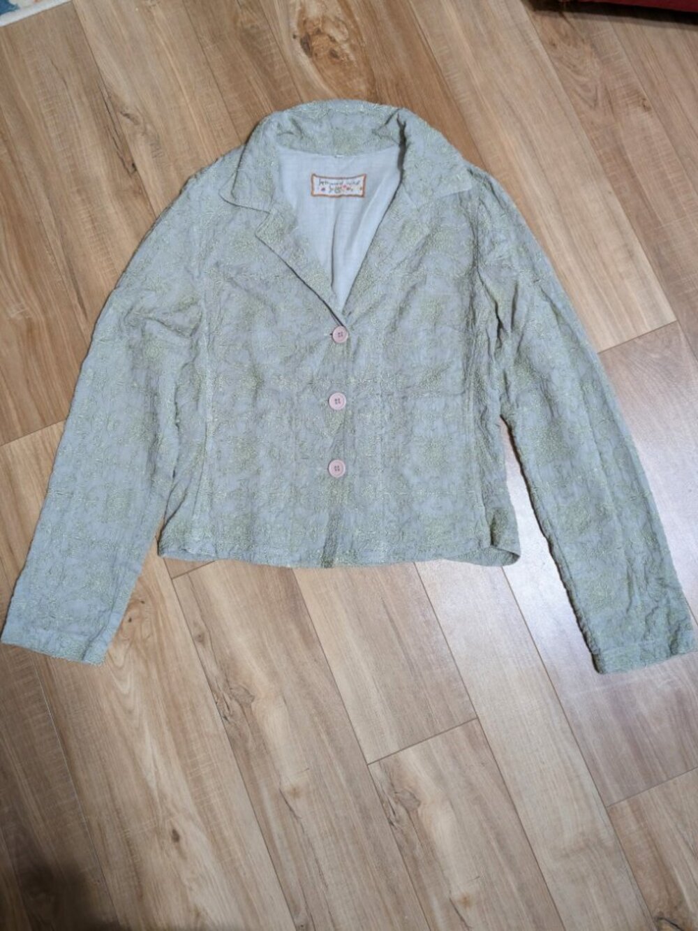 Johnny Was Embroidered Rayon Blazer Jacket Size M Pastel Boho Artisan Textured